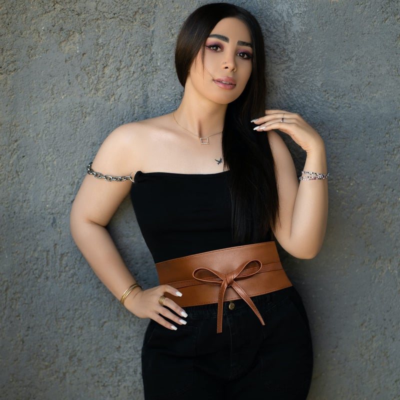 macoking Thick Brown Wide Obi Belts for Women Faux Leather Corset with Lace Up Wrap Style M - Image 2